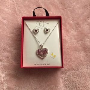 Pink heart necklace with matching earrings